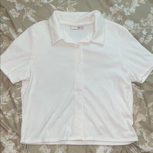 So Ribbed White Button-Up Polo Shirt Size XL